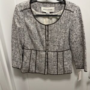 Doncaster Tweed Blazer in Gray and White with Brown Trim
